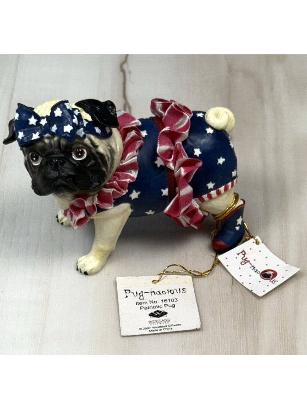 2007 WESTLAND Giftware 4" Pug-nacious PATRIOTIC PUG Dog Figurine 16103 NWT NEW